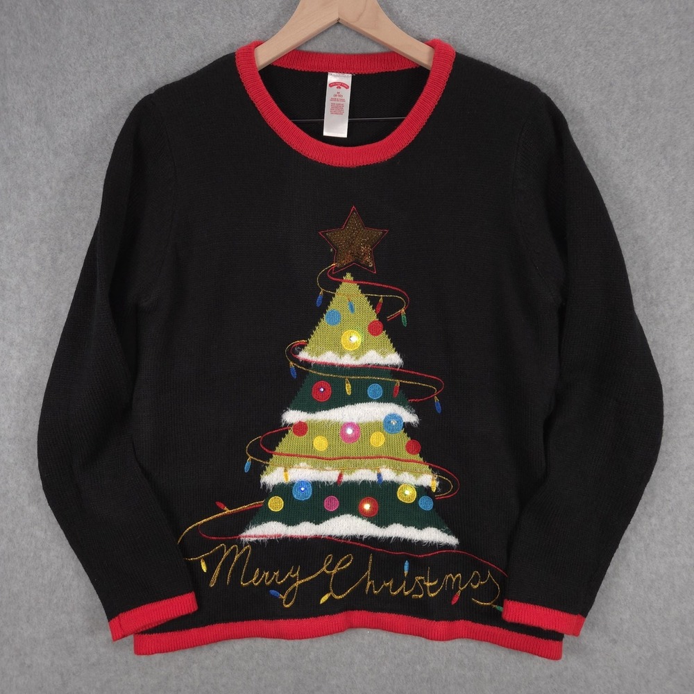 Merry Christmas Light Up Womens Medium 8-10 Tree Holiday Time Festive Sweater